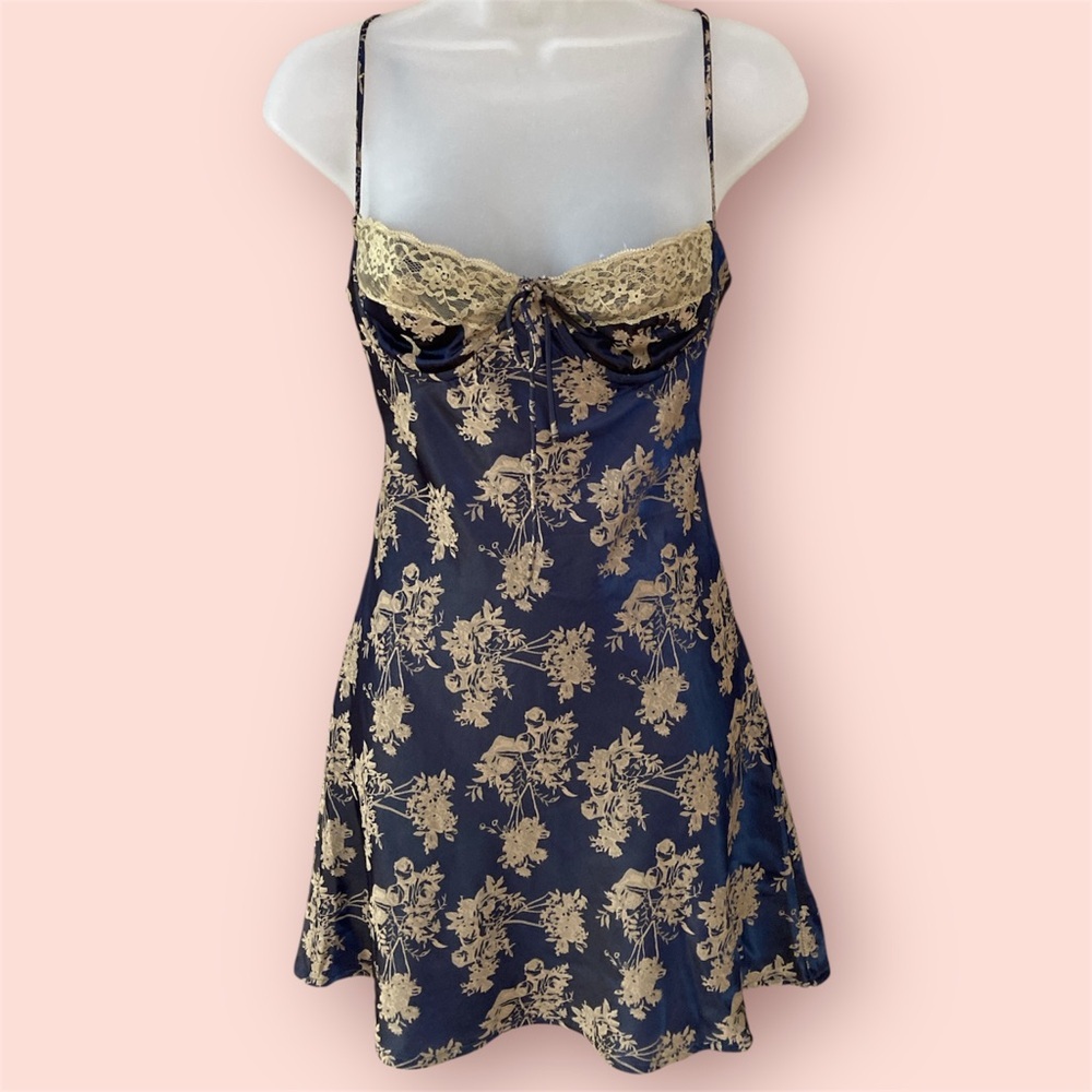 Bobbles & Lace Floral Bustier Satin Bow Women’s Slip Mini Dress Small EUC - Picture 7 of 9